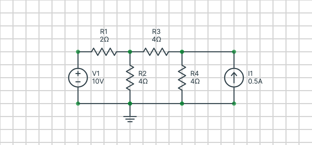 A circuit with a voltage source and a current source